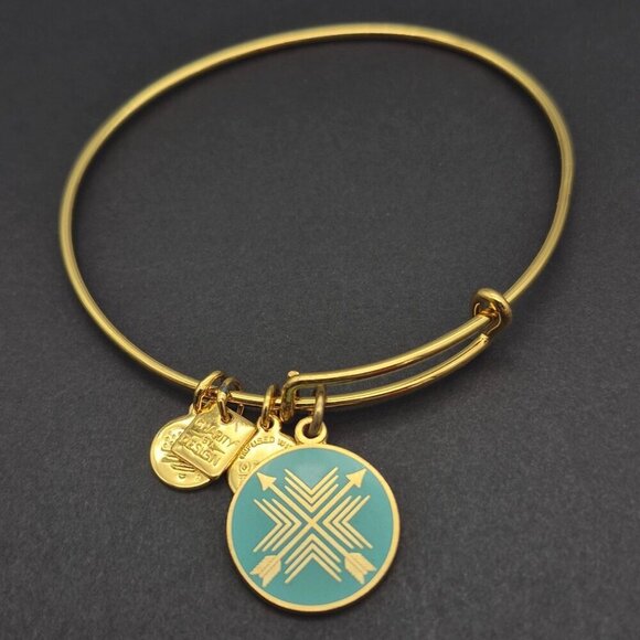 Alex and Ani "Arrows of Friendship" Charm Bracelet Adjustable Gold Tone & Blue - Picture 2 of 5